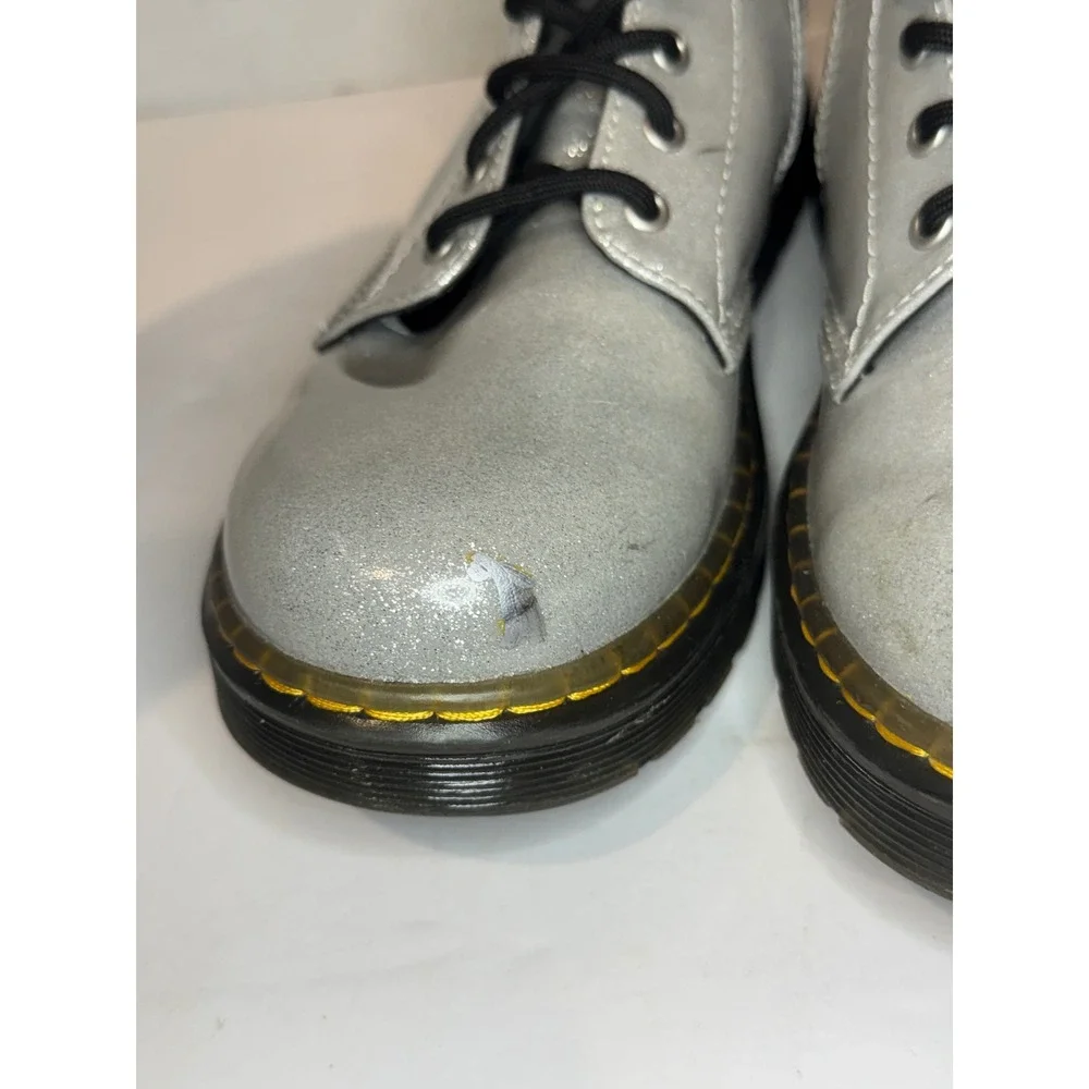 Dr. Martens Zavala J Kids Size 4 Silver Glitter Combat Boots Ankle Zip Sparkle